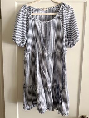 beachlunchlounge Blue and White Striped Casual Dress